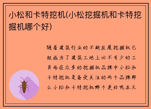 小松和卡特挖机(小松挖掘机和卡特挖掘机哪个好)